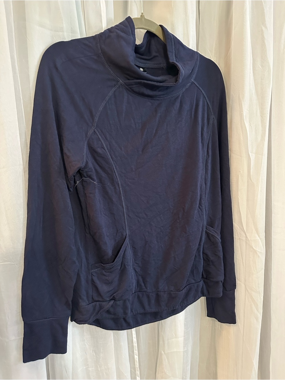 Yogalicious Women’s Navy Funnel Neck Long Sleeve Top with Pockets